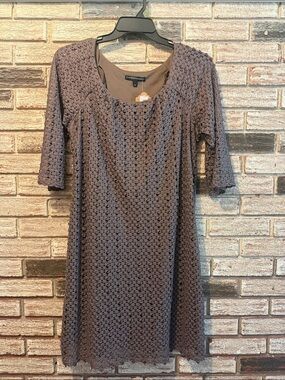 Chris McLaughlin Taupe Crochet Midi Dress with Scoop Neckline